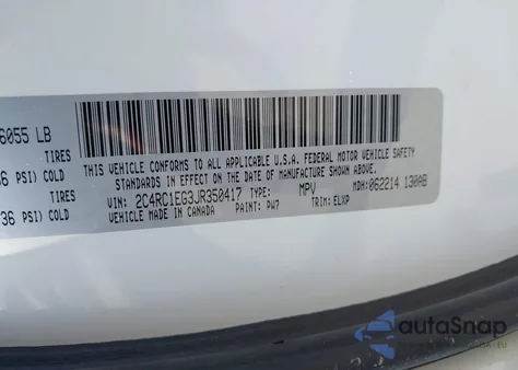 2018 Chrysler Pacifica Touring L Plus z USA, uszkodzony, nr VIN 2C4RC1EG3JR350417